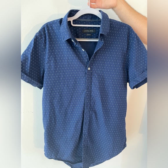 Zara Men’s Slim Fit Short Sleeve Button Down - Picture 1 of 8